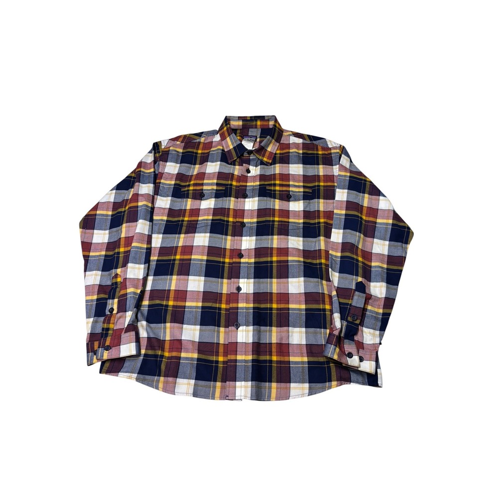 Patagonia Mens L Plaid Organic Cotton Blend Long Sleeve Button Down Shirt Navy